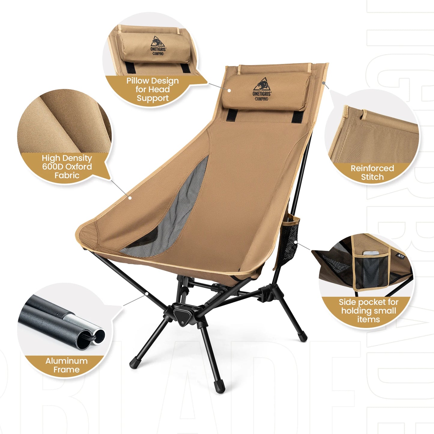 OneTigris Tigerblade High Back Camping Chair With Pillow