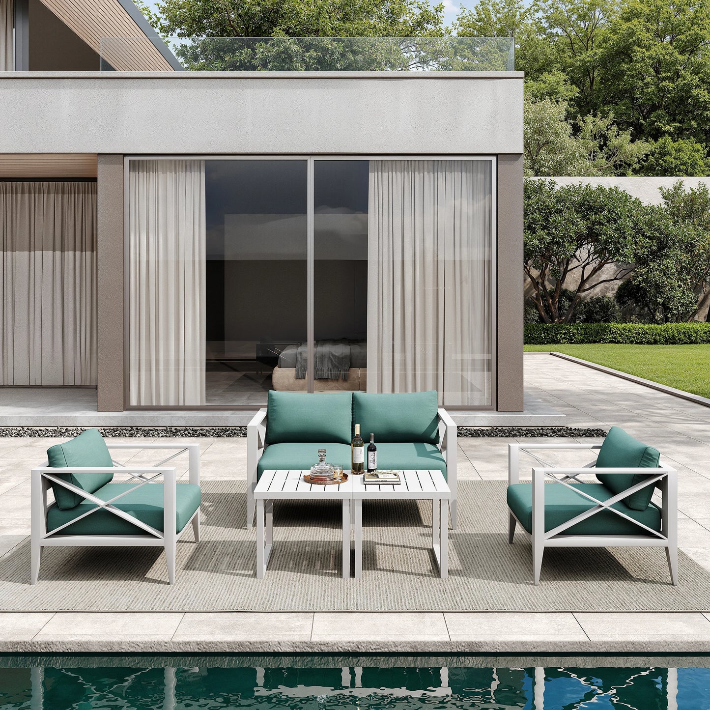 Maison Backyards Aluminum Outdoor Furniture Set Modern Patio Conversation Table