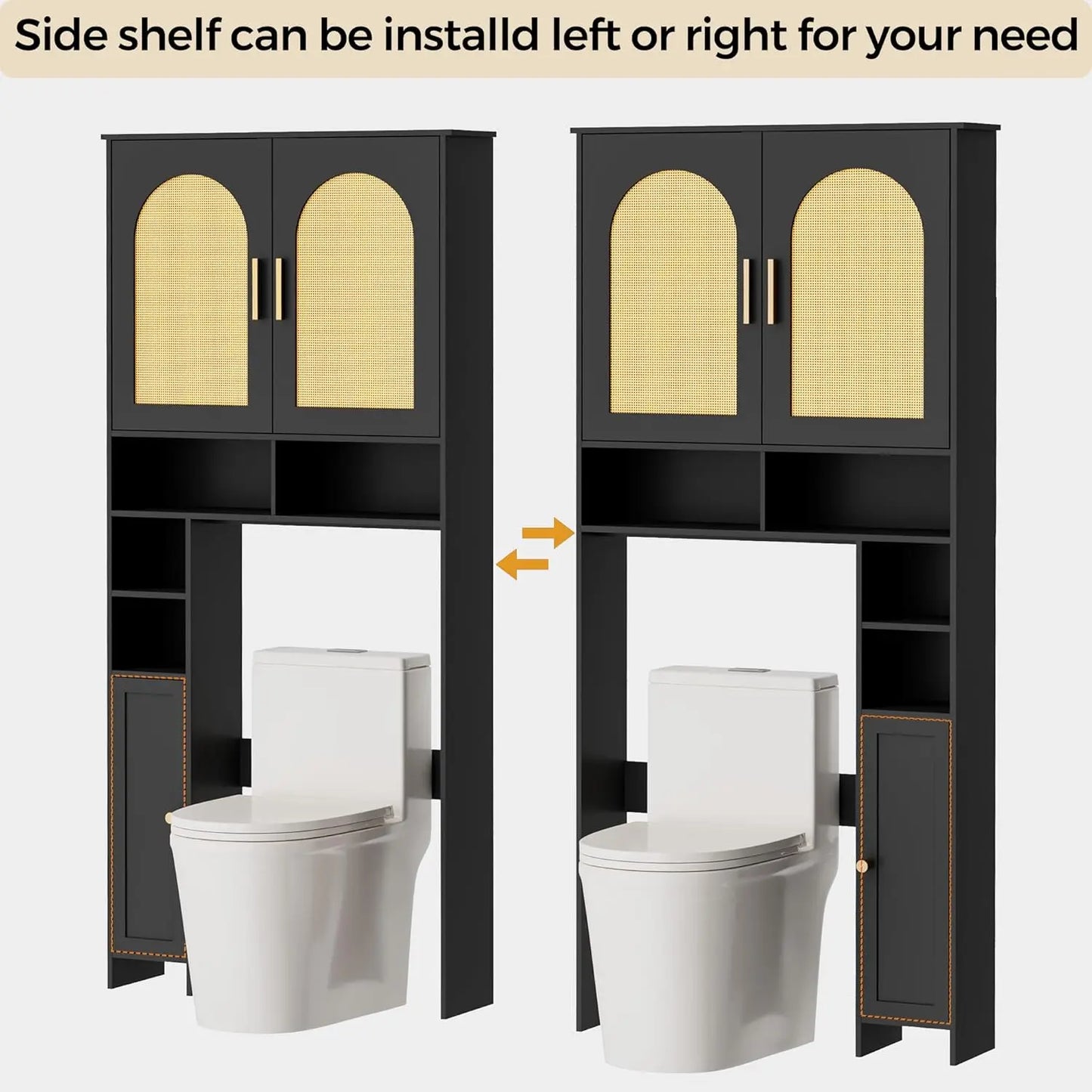 Over Toilet Storage Cabinet With Rattan Doors And Adjustable Shelves