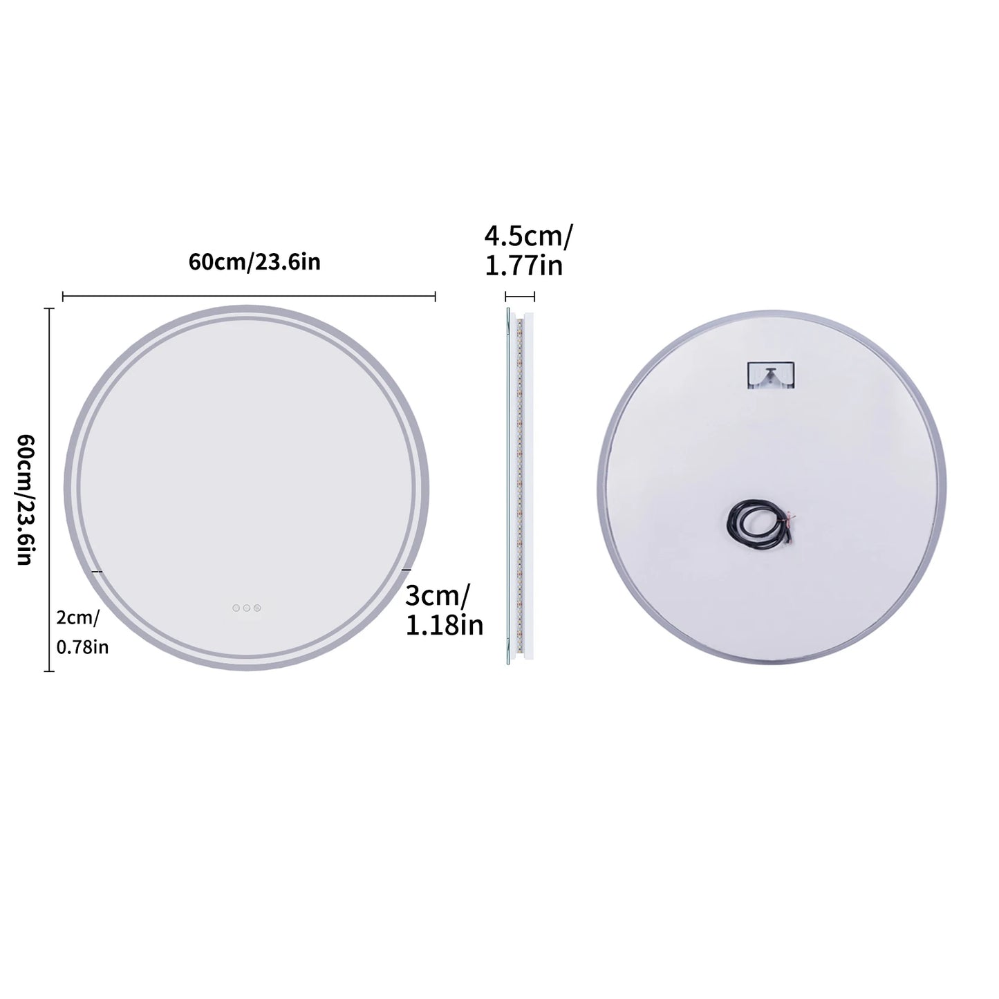 Borwart LED Round Bathroom Mirror Dimmable Backlit Anti-fog