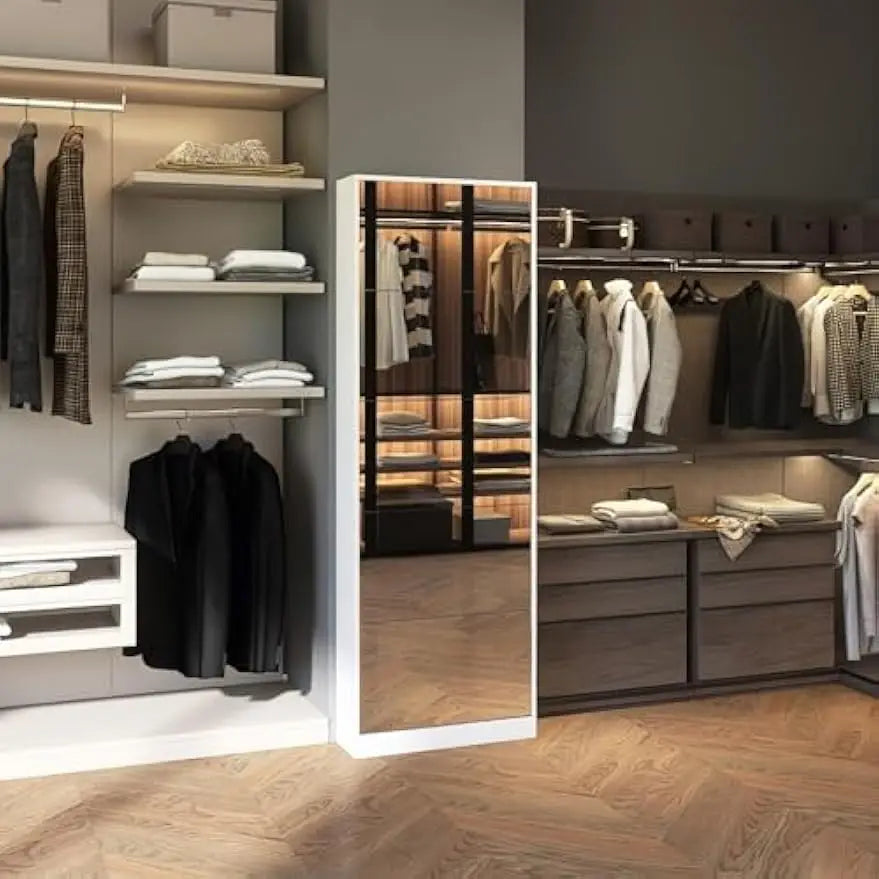 Mirrored Five-Drawer Shoe Cabinet With Full-Length Mirror