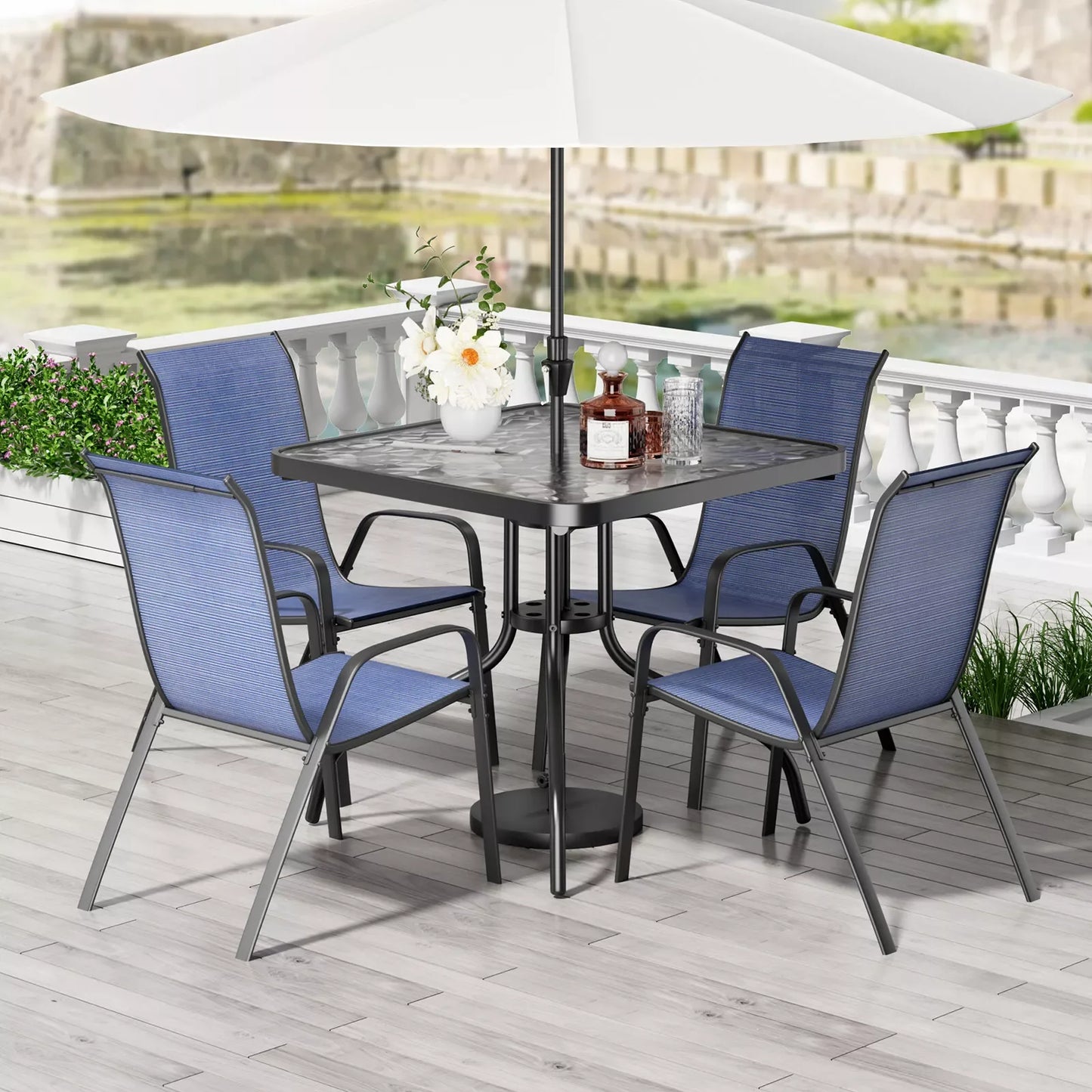 Outdoor Patio Dining Set With Table And Textilene Chairs