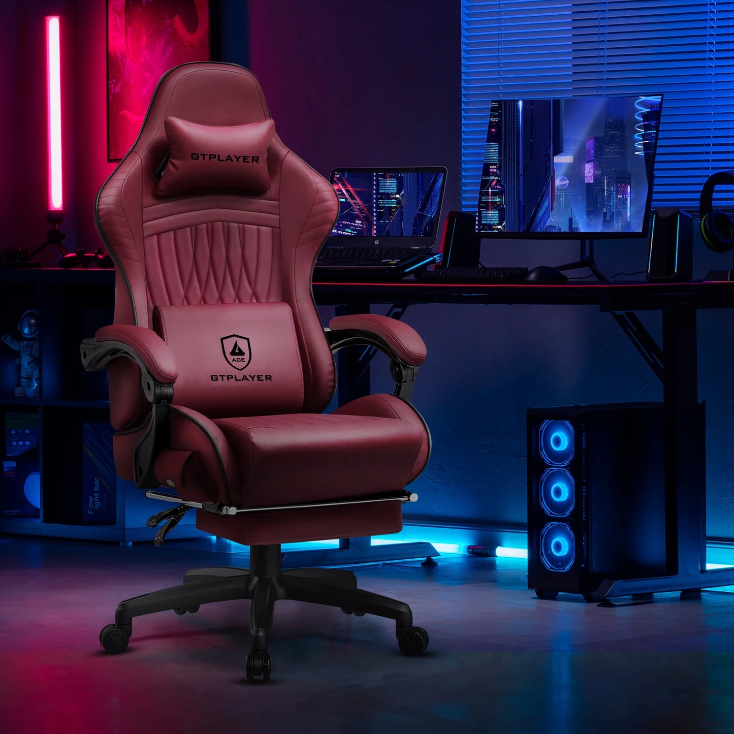GTPLAYER Genuine Leather Ergonomic Gaming Chair With Armrests