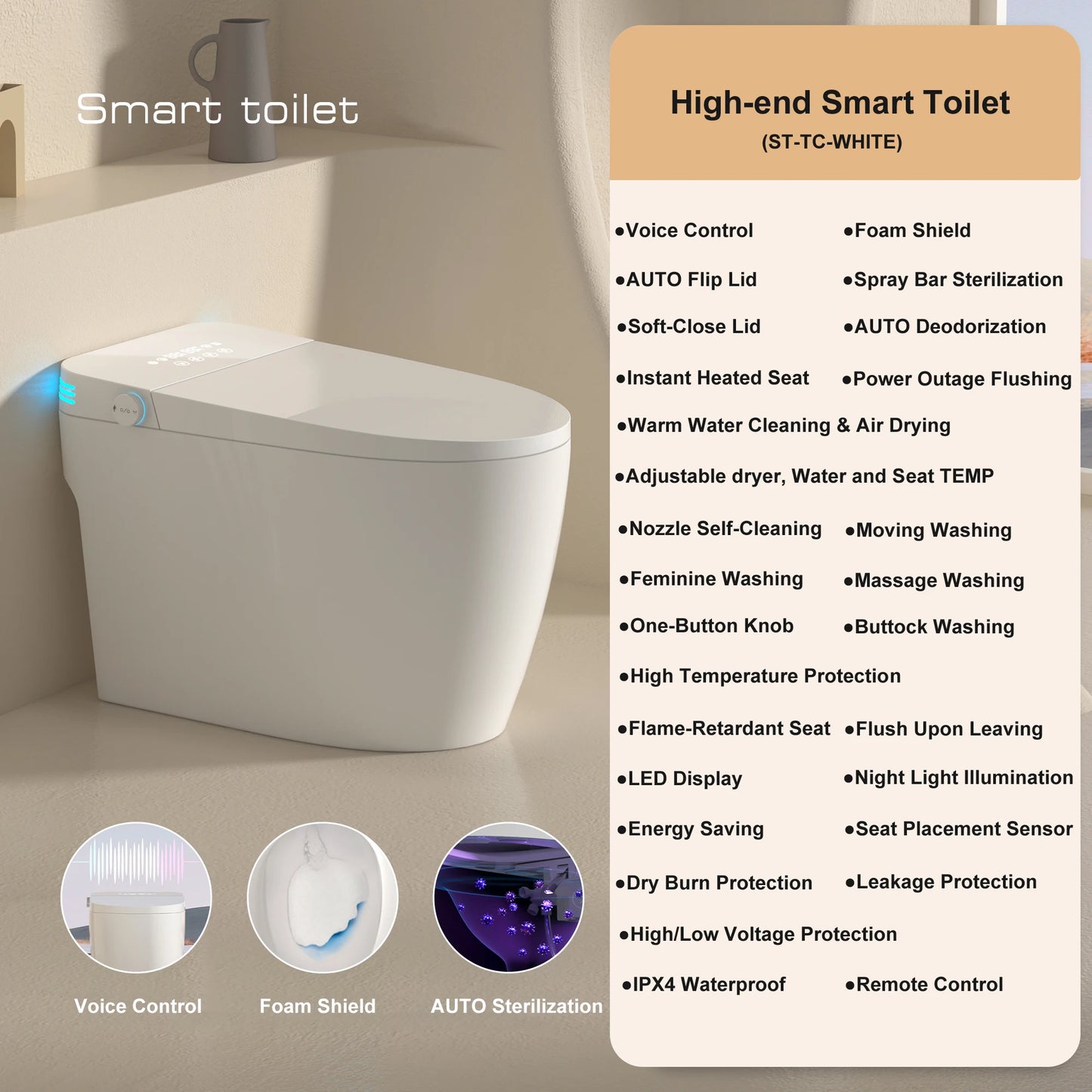 Smart Toilet With Built In Bidet And Auto Features