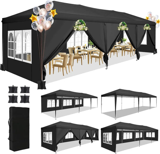 Tooluck Pop Up Canopy Tent With Sidewalls 10x30 Instant Setup Outdoor Shade 300 Sq Ft For Parties