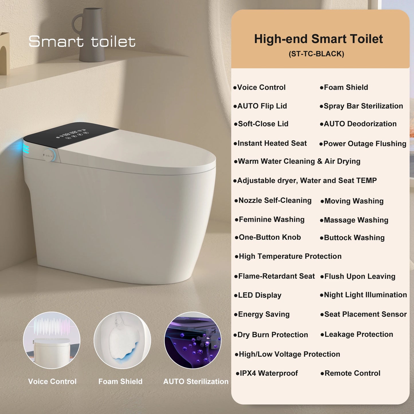 Smart Toilet With Built In Bidet And Auto Features