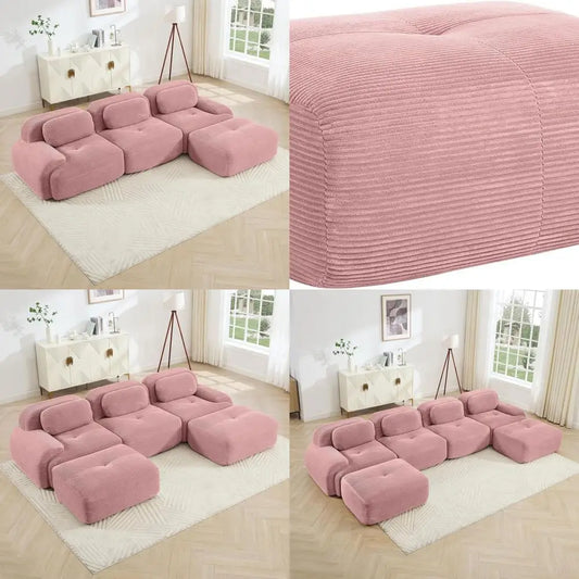 Modular Corduroy Sectional Sofa With Memory Foam No Assembly