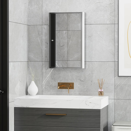 HOMCOM Stainless Steel Bathroom Mirrored Medicine Cabinet With Mercury Glass Mirror And Moisture Resistant Finish