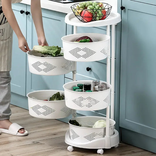 5 Tier Rotating Kitchen Organizer Rack With 360 Swivel Baskets And Wheels