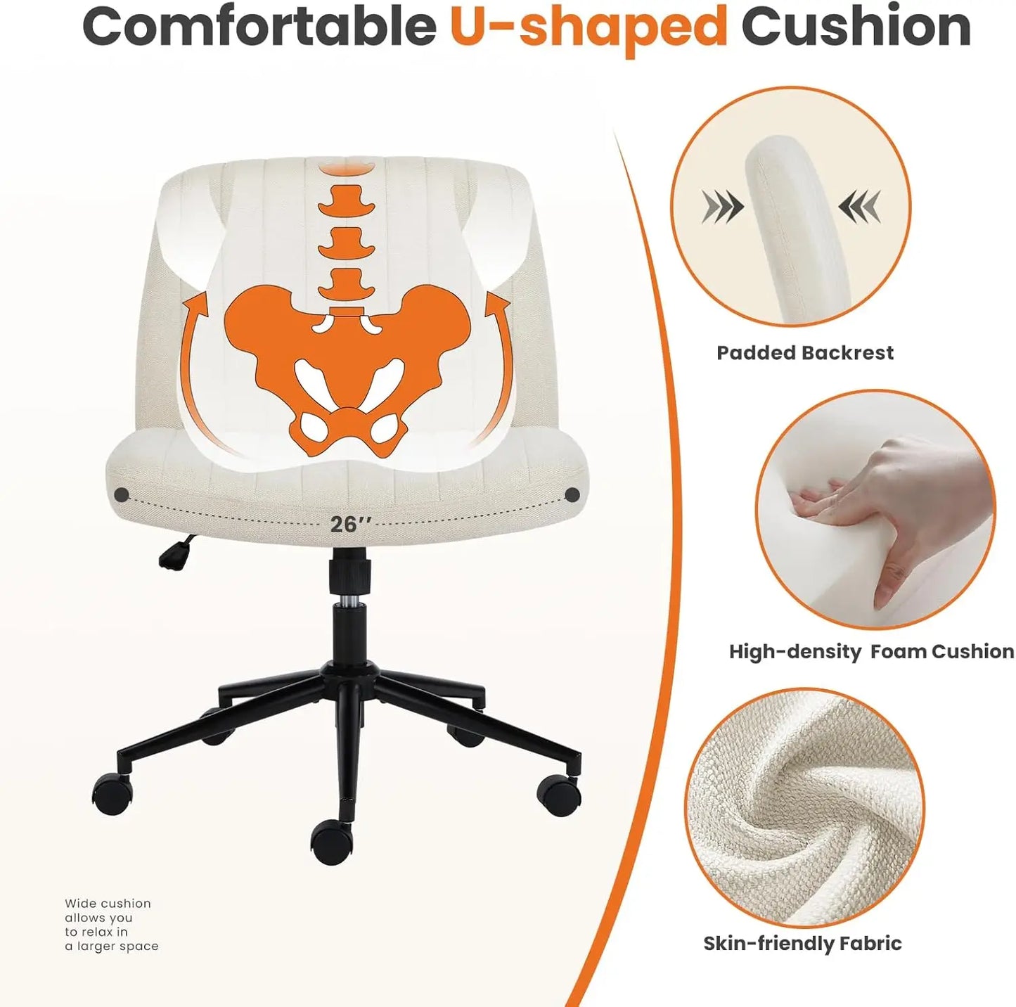 Adjustable Swivel Desk Chair With Wheels And Wide Seat