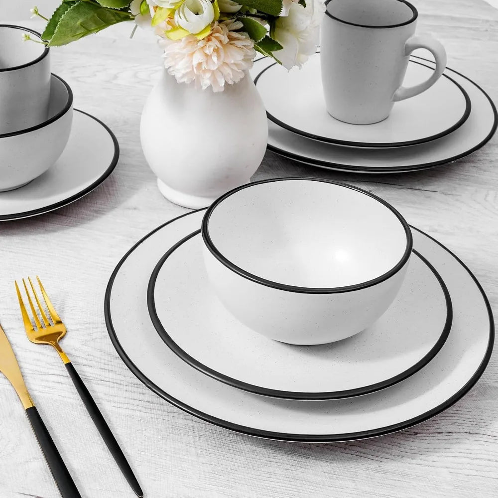 Stoneware Dinnerware Set For Four 16 Pieces Speckled Ceramic With Matte White Finish