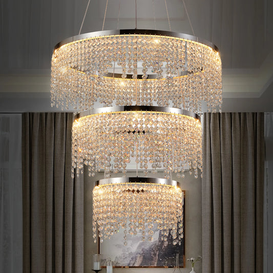 Crystal Chandelier LED Pendant Light for Living and Dining Spaces with Adjustable Brightness