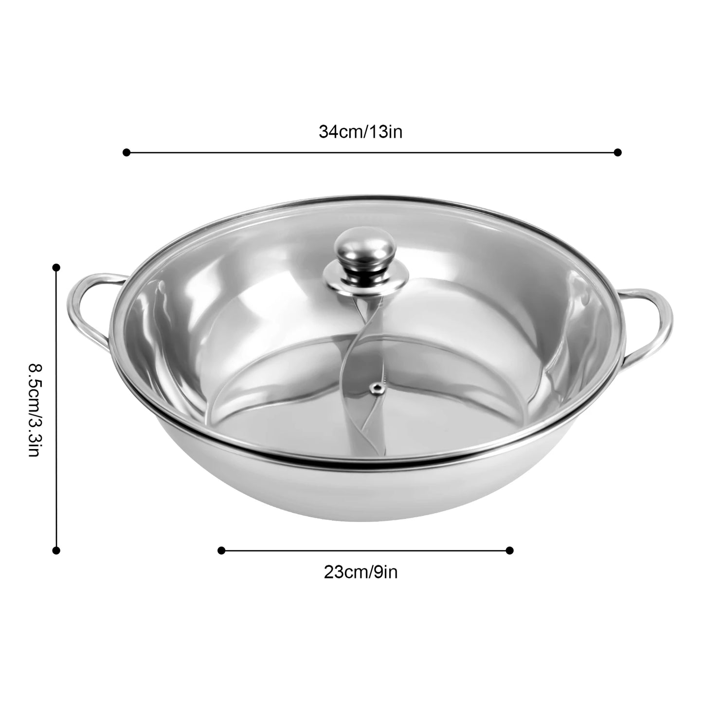 Stainless Steel Hot Pot Set With Divider And Glass Lid