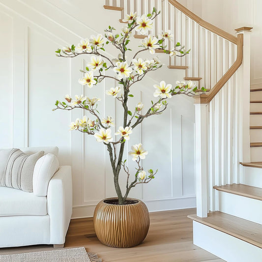 Artificial Magnolia Plant With LED Light For Indoor Outdoor Decor