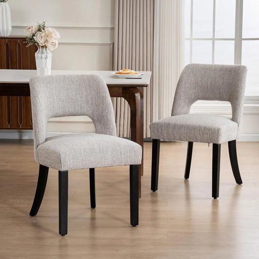 MKDK Wooden Dining Chairs Set Of 2 Modern Upholstered Farmhouse Style Curved Hollow Back With Foam Cushions