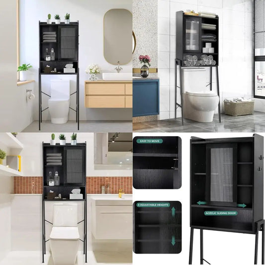 DAFIFY Over Toilet Bathroom Storage Cabinet Organizer Tall 67 Inch With Hidden Shelves In Black