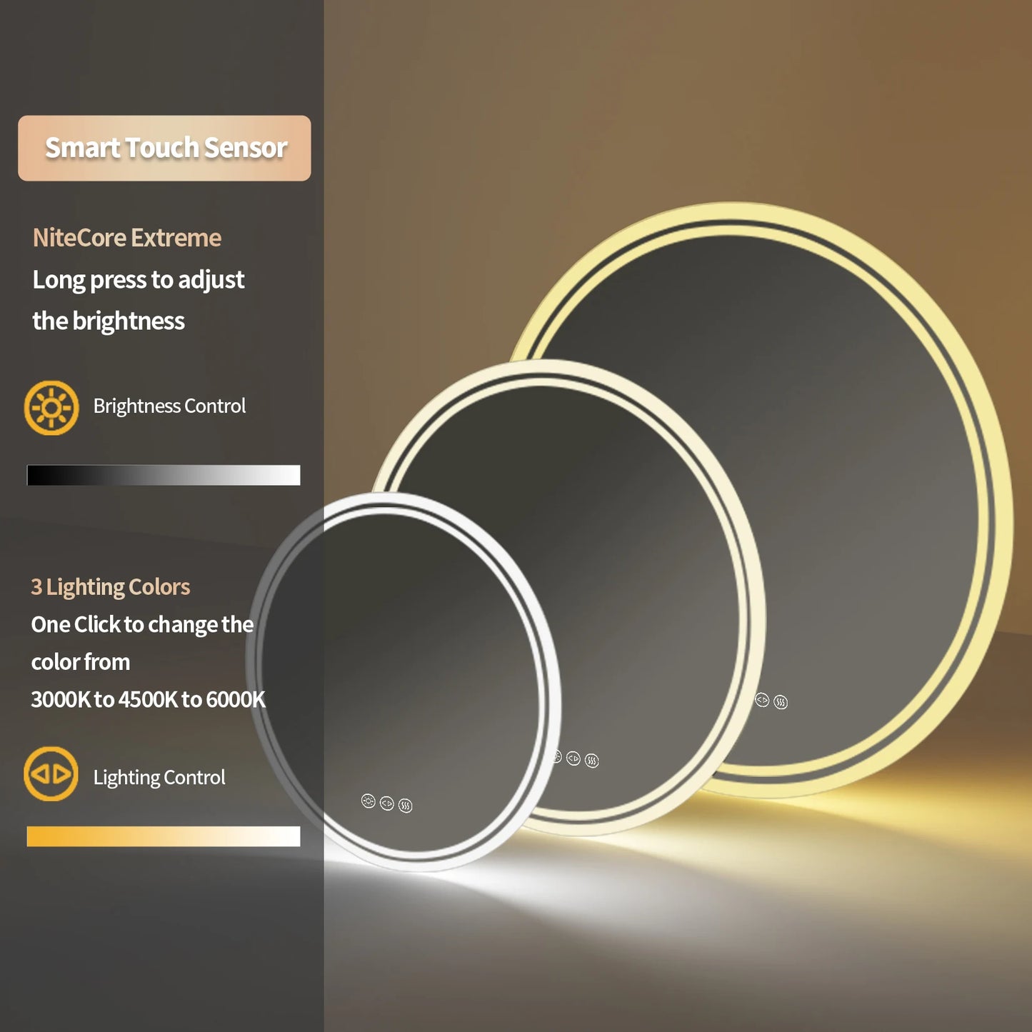 Borwart LED Round Bathroom Mirror Dimmable Backlit Anti-fog