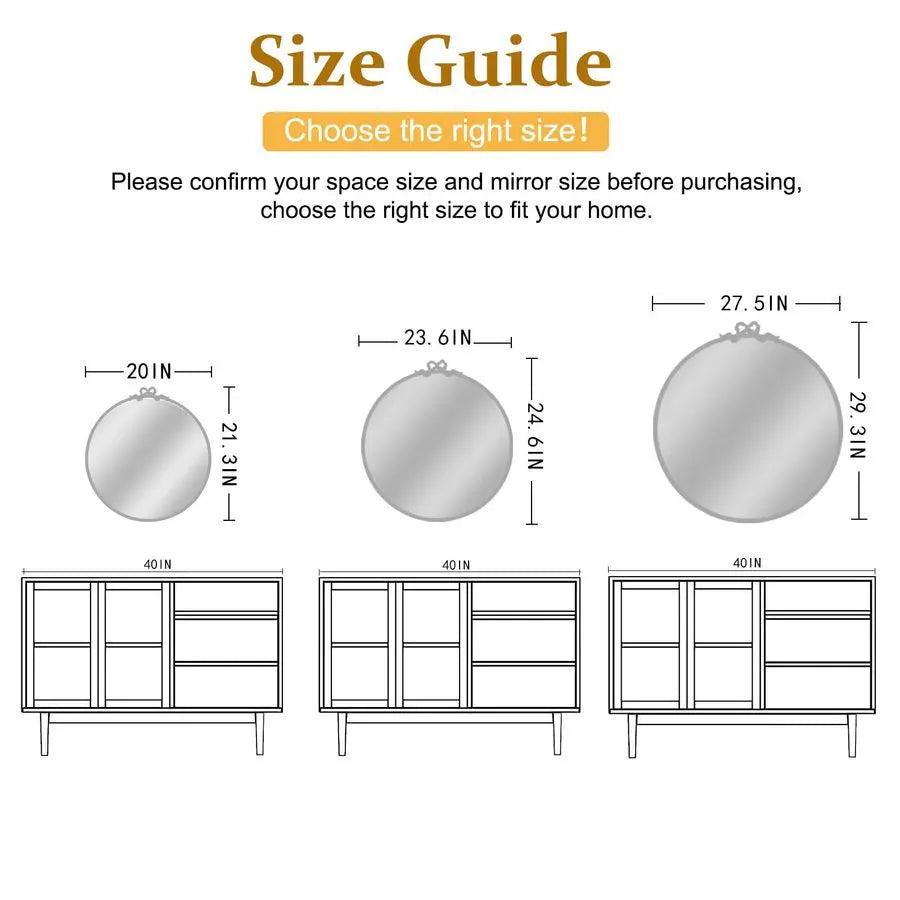 Antique Bow Round Mirror for Ornate Bathroom Wall Decor