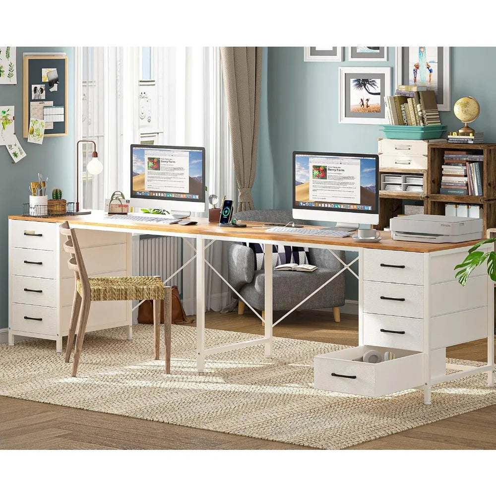 Zhuxiang I Shaped Desk With Outlets And Eight Drawers