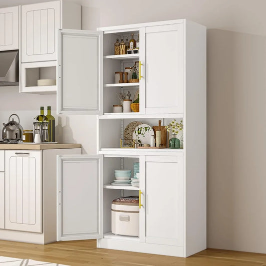 RBXC Metal Pantry Cabinet With 4 Doors And Adjustable Shelves Heavy Duty Cold Rolled Steel Powder Coated For Humid Spaces