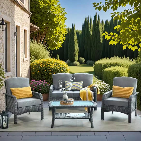 Patio Furniture Set With Cushions Chairs Sofa And Tea Table