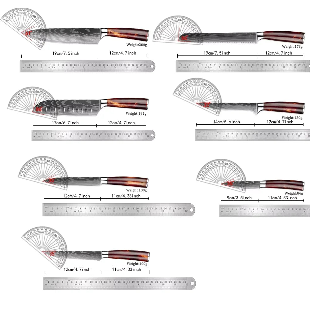 Zomali 15 Piece Knife Set With Wooden Block Damascus Pattern Razor Sharp Blades For Precision Slicing