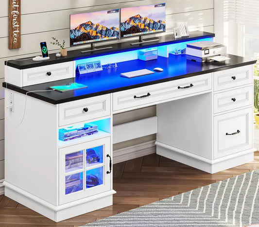 Executive Desk With File Drawer And Monitor Stand For Home