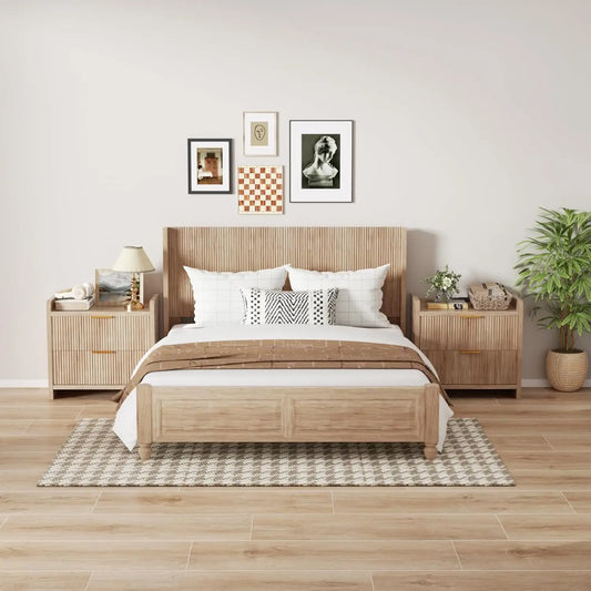 Fluted Headboard Wall Mount Wood Bedhead For Rustic Modern Farmhouse