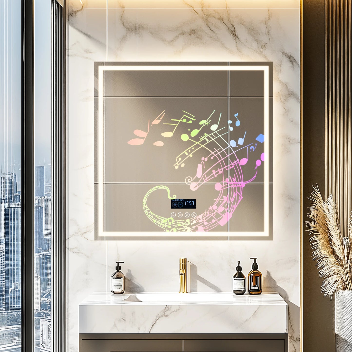 BORWART LED Bathroom Mirror Bluetooth Time Temperature Display Anti Fog