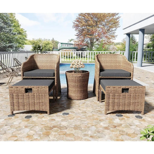 Outdoor Patio Wicker 5 Piece Furniture Set No Assembly Required