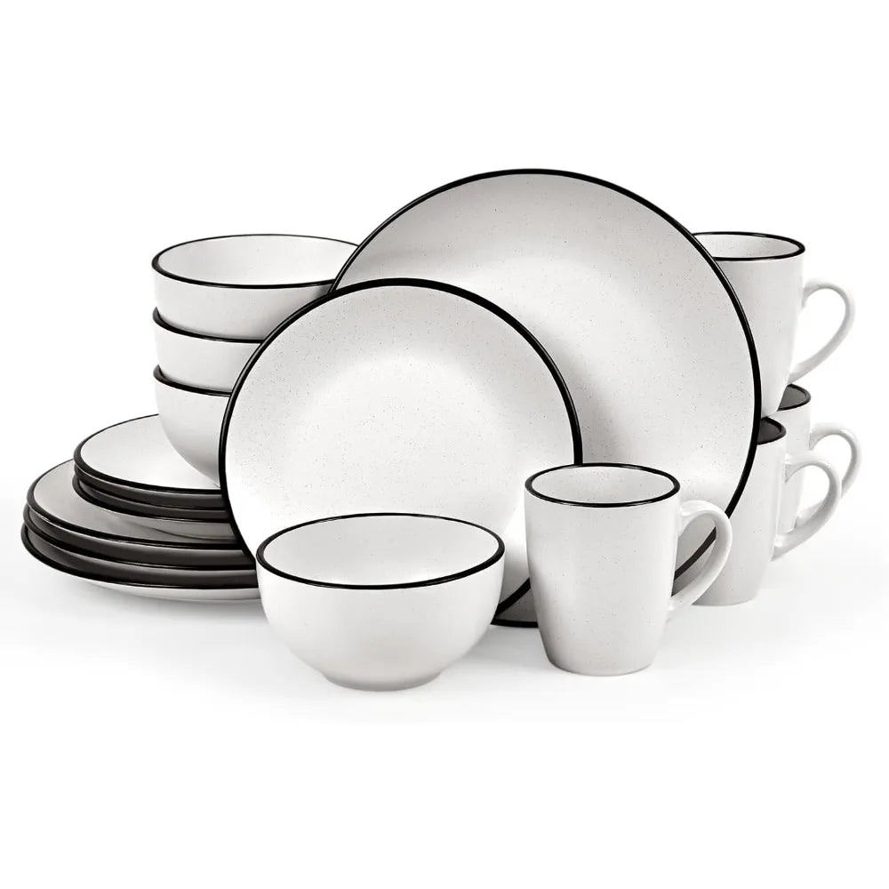 Stoneware Dinnerware Set For Four 16 Pieces Speckled Ceramic With Matte White Finish