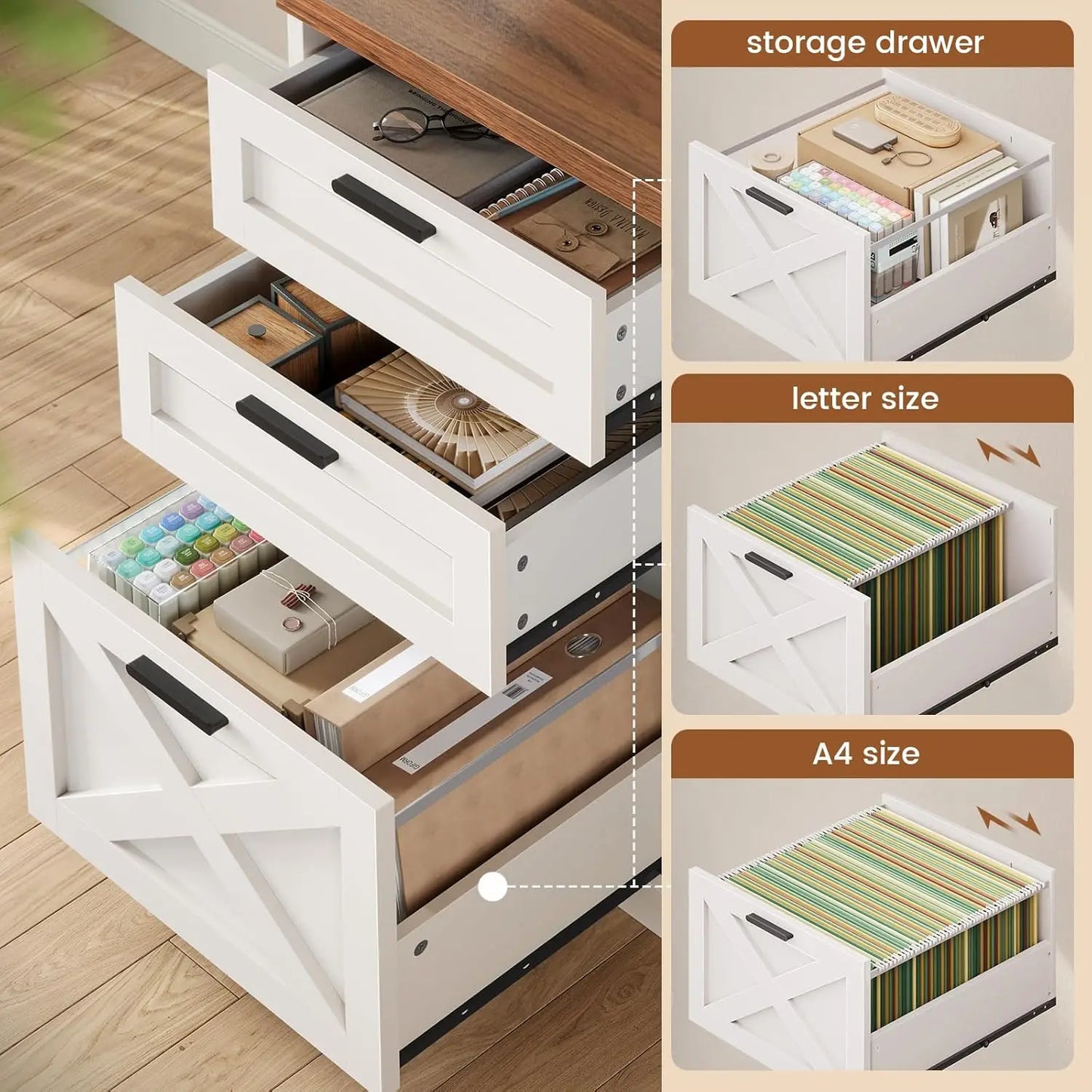 Desk Design Farmhouse L-Shaped Desk With 3 Drawers