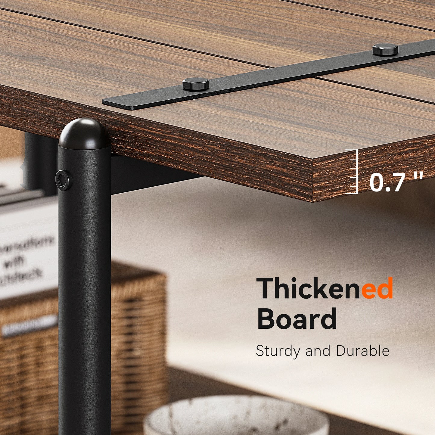 HobbyLane 2-Tier Wood Coffee Table With Storage Shelf Rustic Metal