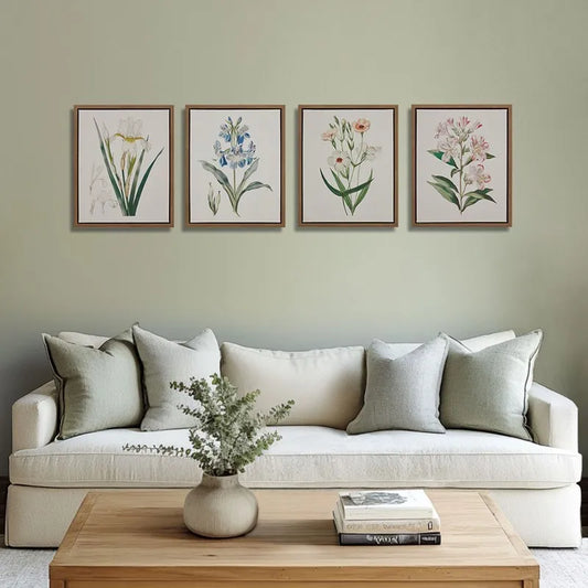 Herbal Botany 4 Piece Botanical Wall Art Set Calming Nature Prints For Modern Cottage And Eclectic Decor