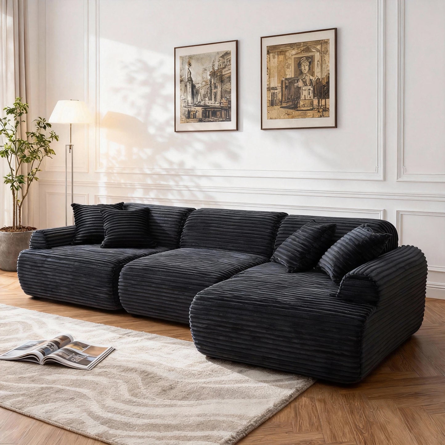 L Shaped Leather Modular Sofa With Deep Seats
