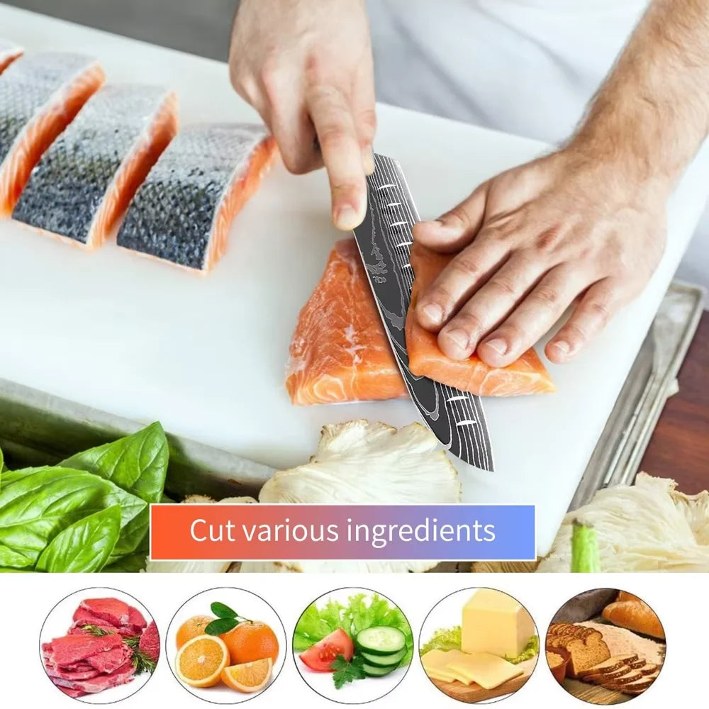 Zomali 15 Piece Knife Set With Wooden Block Damascus Pattern Razor Sharp Blades For Precision Slicing