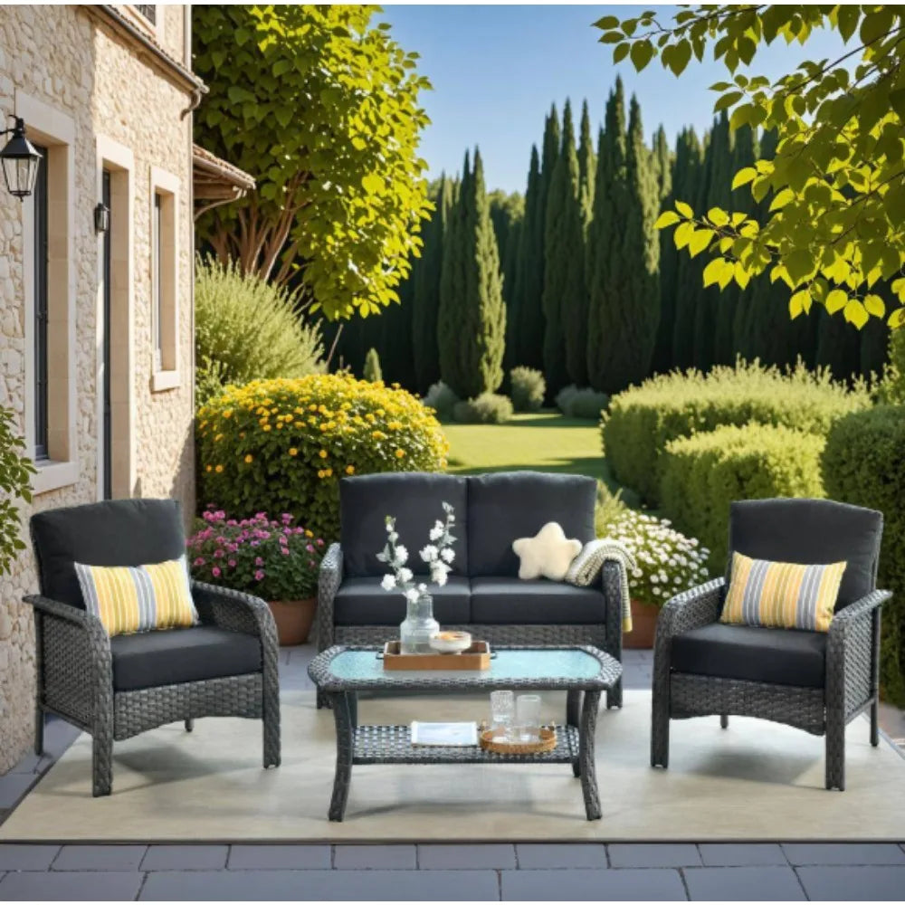 Patio Furniture Set With Cushions Chairs Sofa And Tea Table