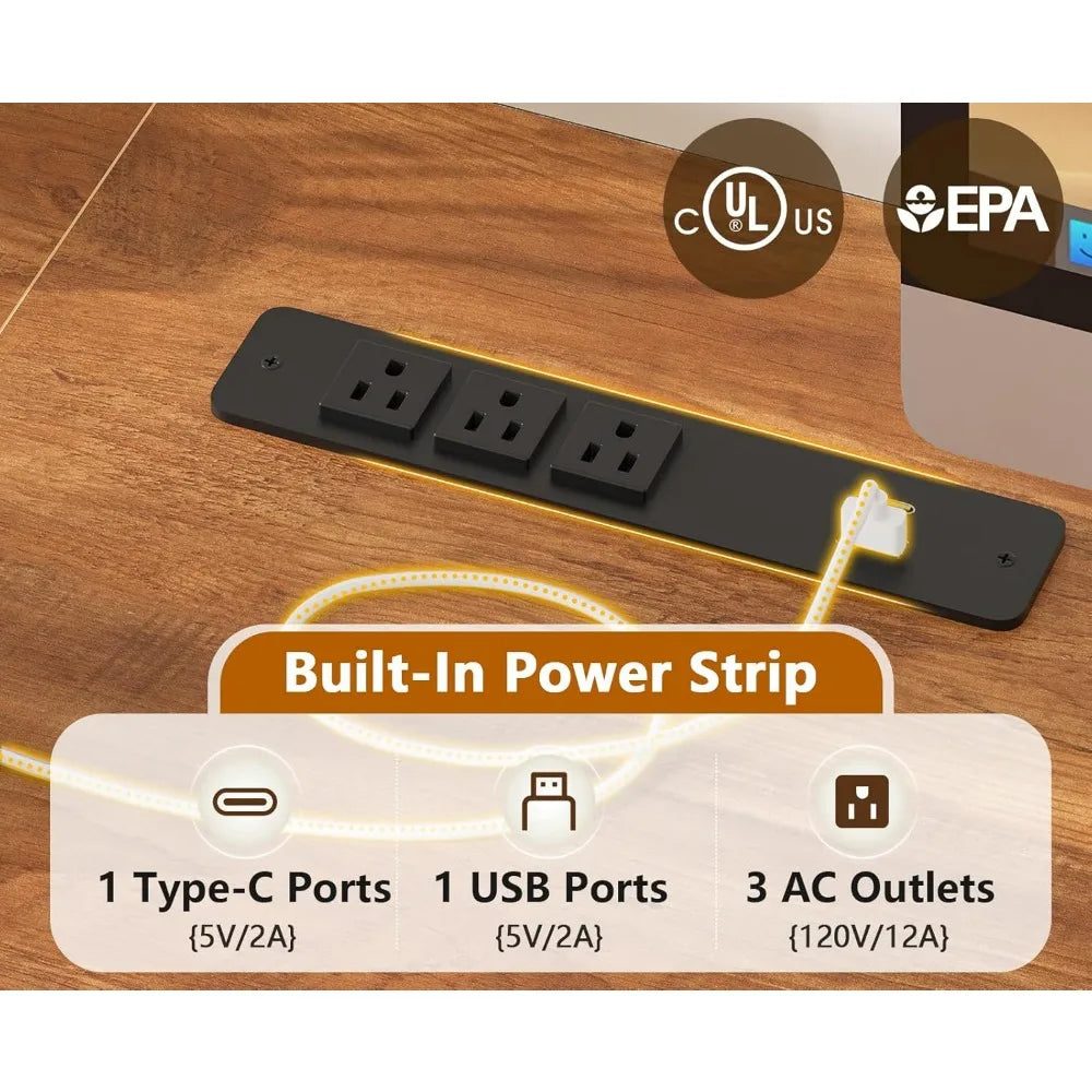 Zhuxiang I Shaped Desk With Outlets And Eight Drawers