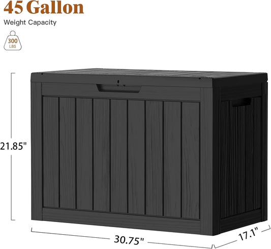 45 Gallon Black Deck Box Waterproof UV Resistant Outdoor Storage Lockable Lid For Patio And Garden Furniture