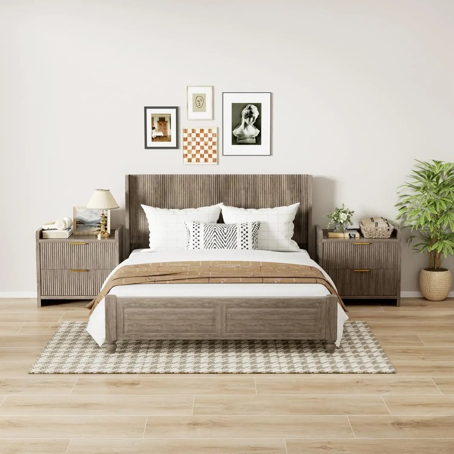 Fluted Headboard Wall Mount Wood Bedhead For Rustic Modern Farmhouse