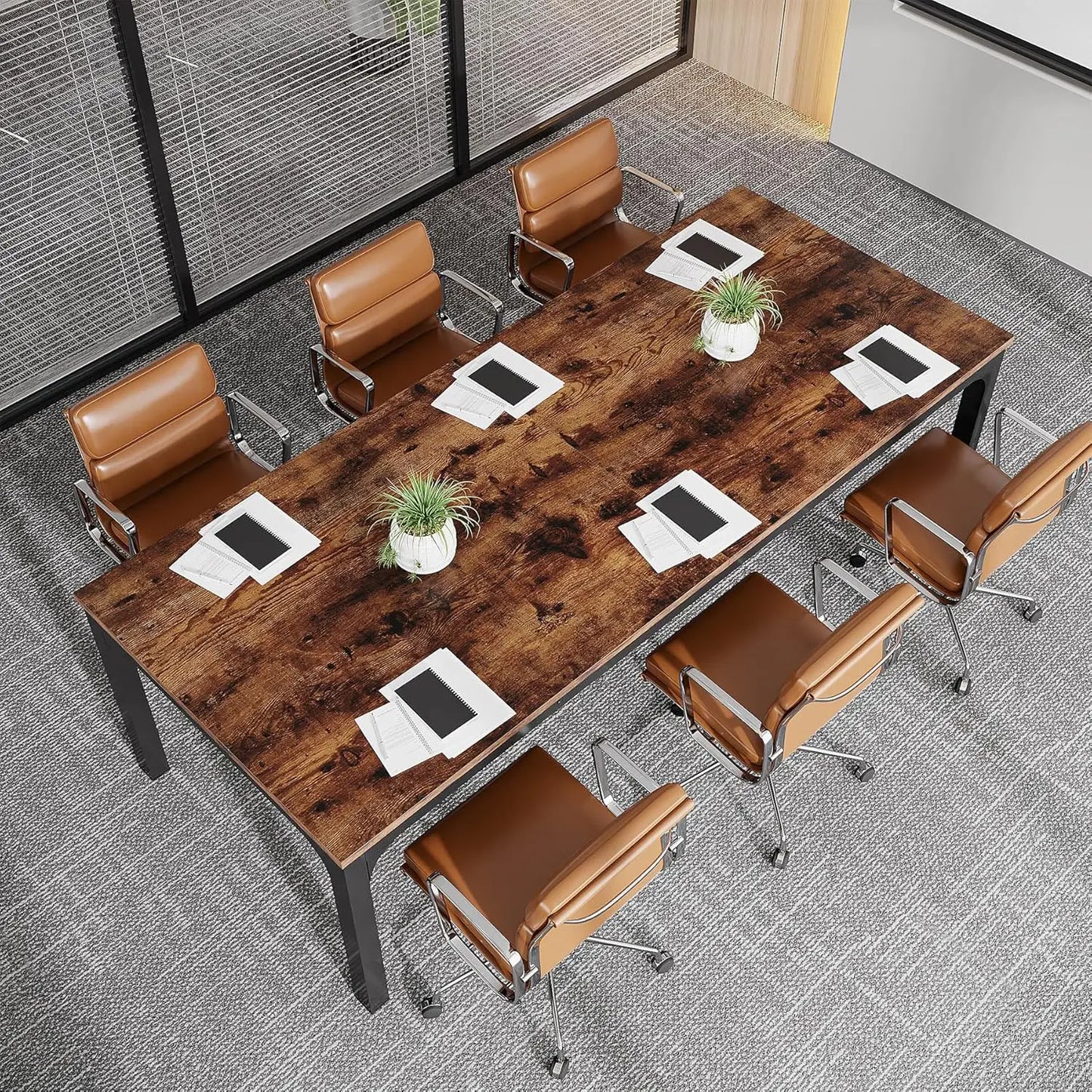 Large Conference Room Table With Metal Frame For Meetings