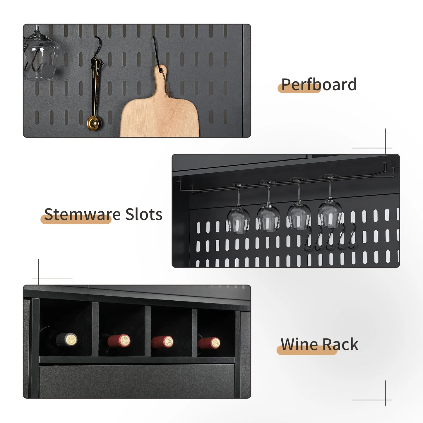 VOWNER Freestanding Pantry Cabinet For Kitchen Storage With Cup Holders Wine Racks Hooks And Pegboard Organizers