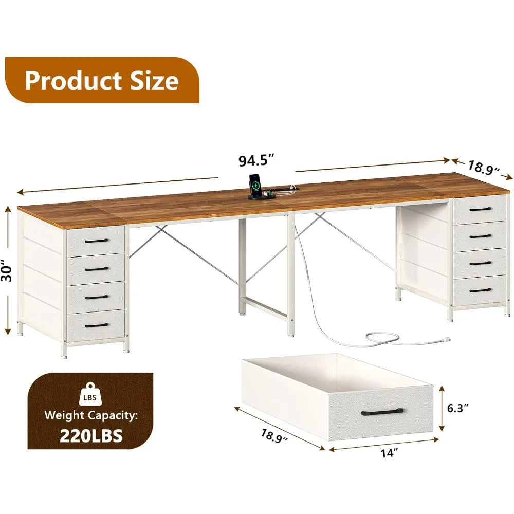 Zhuxiang I Shaped Desk With Outlets And Eight Drawers