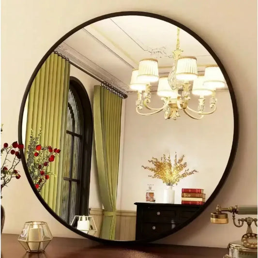Brushed Aluminum Round Wall Mirror For Modern Home Decor