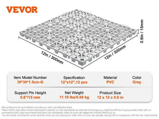 SucceBuy Soft PVC Interlocking Drainage Floor Tiles 12x12 Inches Non Slip With Drainage Holes For Bathroom And Pool