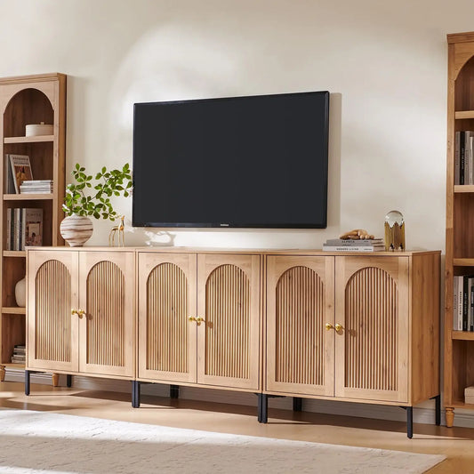 Wood TV Stand With Adjustable Shelves Mid Century Modern