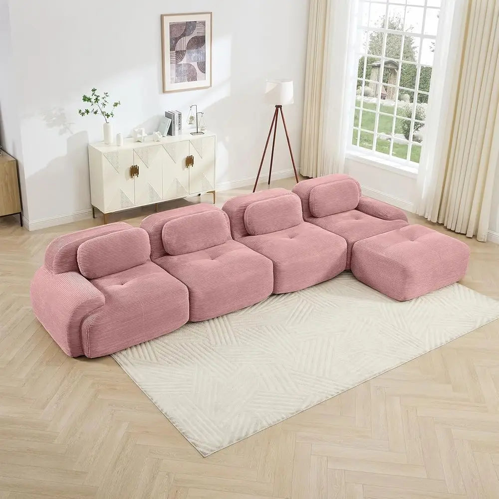 Modular Corduroy Sectional Sofa With Memory Foam No Assembly