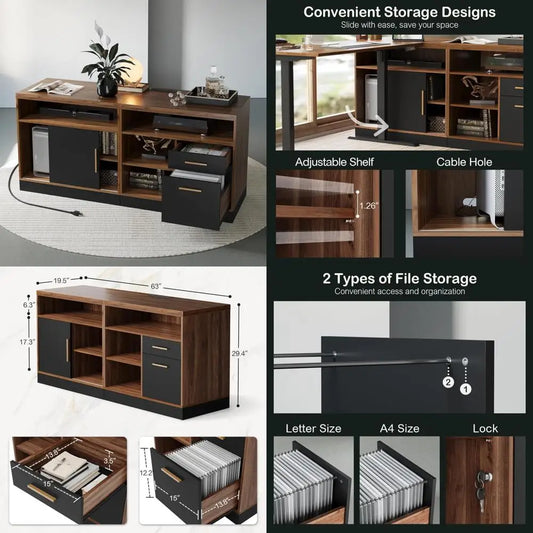 Lockable Wood Lateral File Cabinet With Adjustable Shelves In Black Walnut Finish For Home And Office