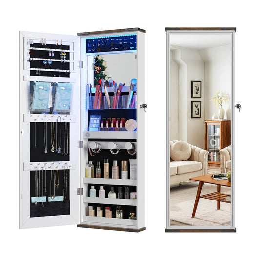 JDPAG Farmhouse Jewelry Organizer Cabinet With LED Lights