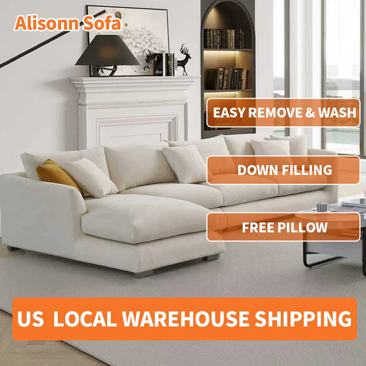 NONECN Cloud Down Filled Chaise Sofa L Shaped Recliner